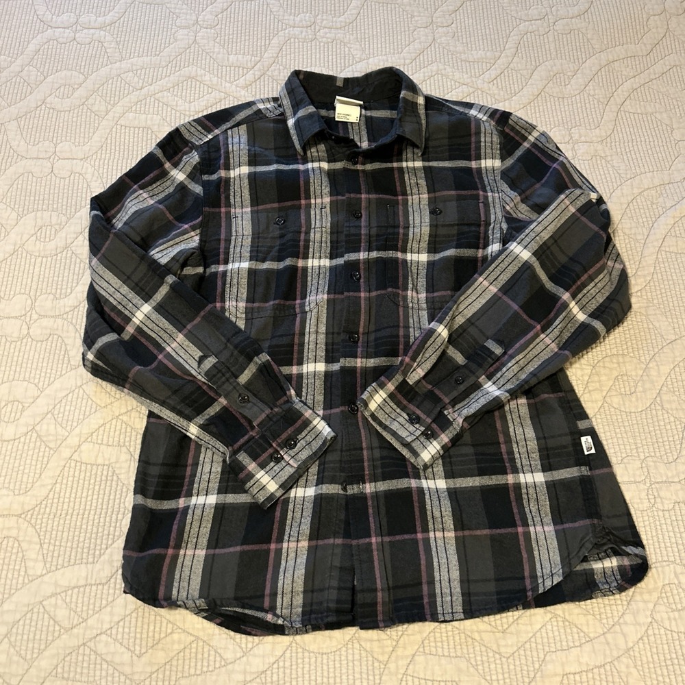 The North Face Men's Flannel Shirt Long Sleeve Button Down Gray Black Size M - Picture 1 of 5